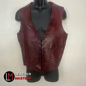 Leathermasters Burgundy Leather  Front Lacing Vest Gently worn 20" armpits